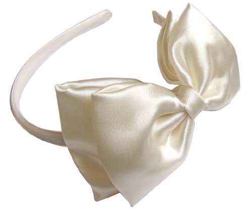 A GIRL COMPANY SATIN HEADBAND WITH ATTACHED LAYERED HAIR BOW (IVORY)