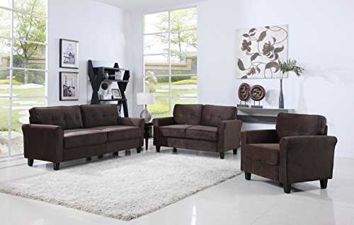 Classic Living Room Furniture Set - Sofa, Love Seat, Accent Chair (Brown)