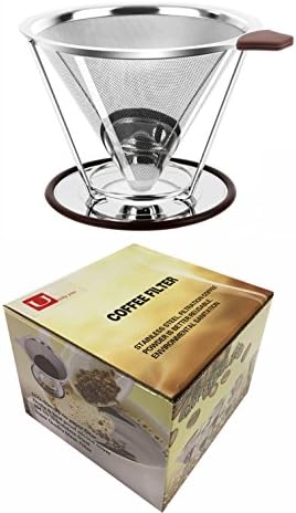 Reusable Coffee Filter Permanent Stainless Steel Coffee Dripper with Separate Stand,Double Layered Filter,Better Tasting,Paperless Reusable Pour Over Coffee Dripper for 1-4 Cups by U Only You (4 Cup)
