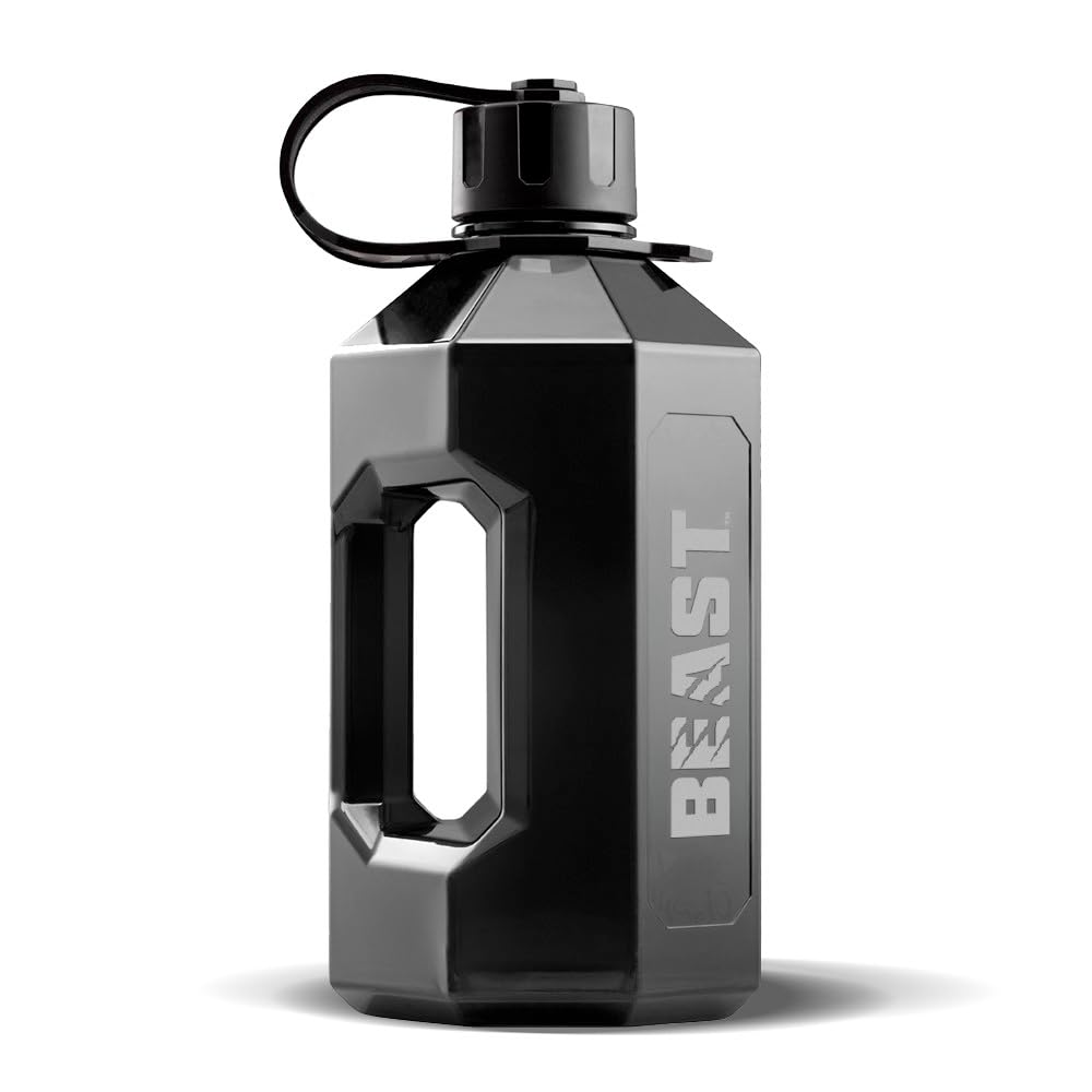 Alpha Designs Beast 2 Litre Water Bottle - 2.4l Large Drinks Water Jug - Eddie Hall Merch - Holiday, Travel - Black