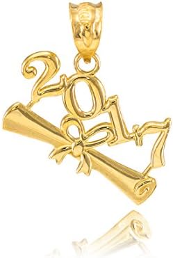 Polished 10k Yellow Gold Class of 2017 Diploma Graduation Charm Pendant