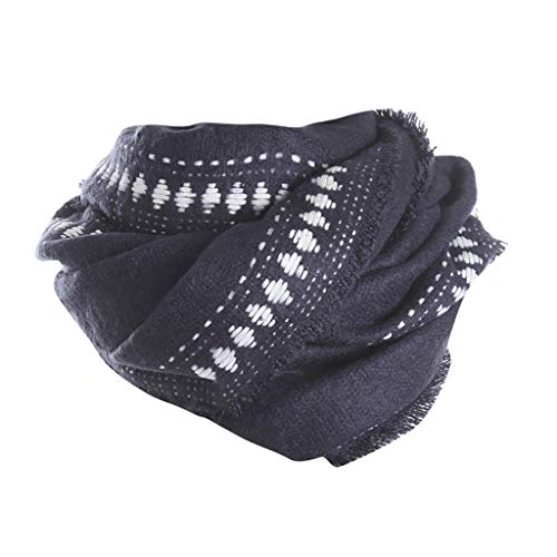 Byyong Womens Chunky Wrap Oversized Shawl White Woven Border Pattern Monochrome Scarf