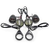 HTTMT MT224-013- Smoke Lens Motorcycle Turn Signals Kit Compatible with Harley Davidson Bullet LED 41mm Clamp Mount