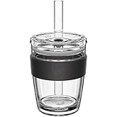 KeepCup Cold Cup - Longplay Double wall Glass Ice Coffee Tumbler with Lid and Straw - 12oz (340ml) - Black
