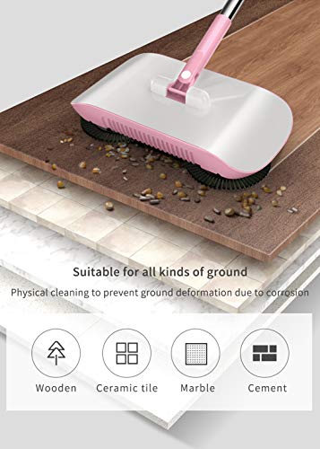 Rayzi Household Cleaning 360 Hand Push Automatic Sweeper Broom - Including Broom & Dustpan & Trash Bin - Non Electric for Tile,Marble, and Hardwood, 2 x Cloth (Pink)