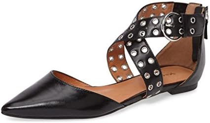 XYD Women Retro Cross Strap Studs Pointed Toe Sandal Flats Low Heel Buckle Dress Shoes Size 9 Black