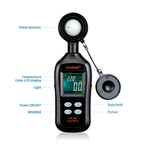 BDMETER Digital Light Meter, Multifunctional Handheld Illuminance Meter Temperature Measurer with Range up to 200,000 Lux Luxmeter LCD Screen