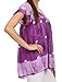 Sakkas 43614 - Short sleeve tie dye gingham peasant top with sequin embroidery - Purple - OS