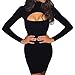 Haola Women's Long Sleeve Cut Out Front Sexy Club Bodycon Dress Party Mini Bandage Dress M Black