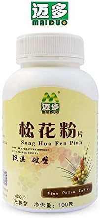 MaiDuo wild harvested Pine Pollen Tablets,100% Broken Cell Wall for Optimal Absorption and Potency (100Gram)