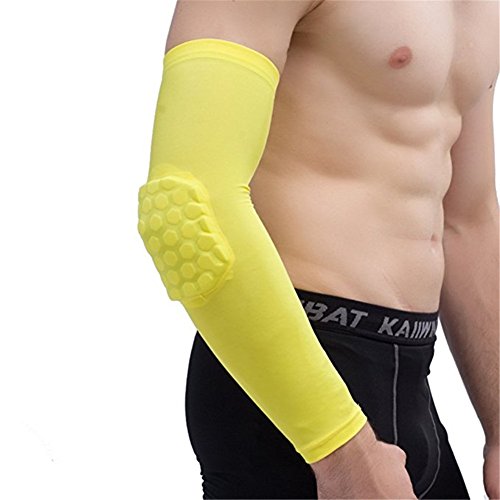 1 Pair / 2 Pcs Honeycomb Elbow Pads Crashproof Arm Sleeves Basketball Football Volleyball Protector Padded Support elbow Brace Shin Guards Protective Gear for Girls Boys Kids Men (Yellow, X-Large) - Thumbnail 2