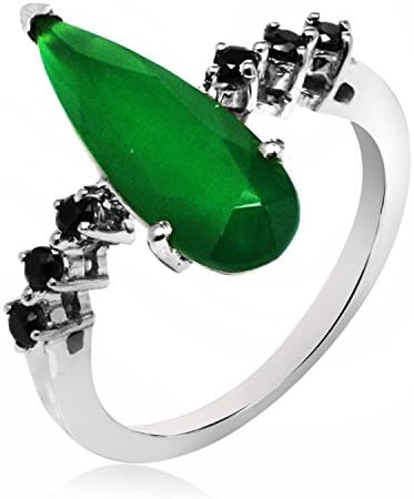 3.50 Ct. Round Black Cz &amp; Pear Shape Green Emerald Gemstone Ring In 925 Sterling Silver For Women
