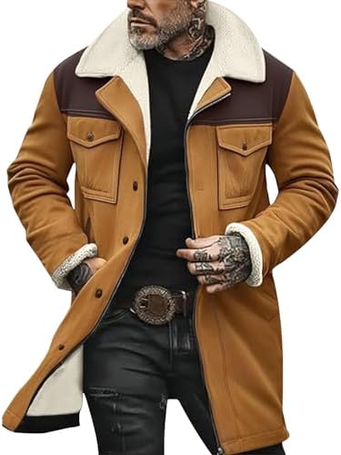 evzosrz Men's Vintage Suede Jacket Faux Leather Jackets Plush