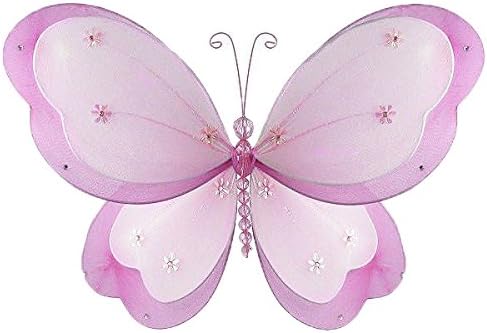 The Butterfly Grove Chloe Butterfly Decoration 3D Hanging Mesh Nylon Layered Decor, Magenta Hibiscus, Small, 5" x 4"