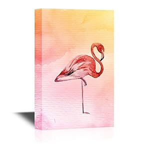 Canvas Wall Art - Flamingo Standing on Watercolor Style Abstract Background - Gallery Wrap Modern Home Art | Ready to Hang - 12x18 inches