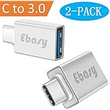 USB Type C Adapter, Ebasy USB C to USB A 3.0 OTG Adapter / C Type USB Converter for Macbook Pro, Galaxy S8 S8+, Google Pixel, Nexus 6P 5X, LG G5 G6, HTC 10, HUAWEI P9 and More(2-Pack, Silver)