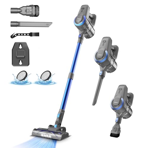 DEVOAC Cordless Vacuum Cleaner, Ultra-Lightweight Stick Vacuum, 2200mAh Battery Up to 40mins Runtime, 6 in 1 Powerful Handheld Vacuum for Home Hard Floor Carpet Pet Hair (Sky)