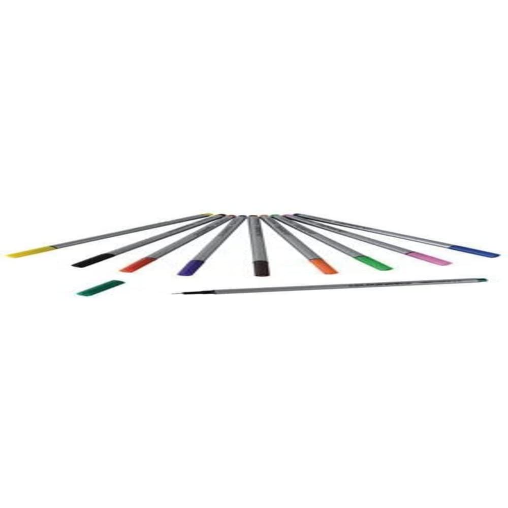 Pack of 10 Pens Assorted Colours Fineliners Fine 0.4mm Metal Encased Fibre Tip colours: black brown purple blue dark green light green yellow orange red and pinkColours Fineliners Fine 0.4 Fibre tip pen with 0.4mm line width, Assorted colours, PACK of 10