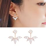 Odette 18K White Gold Plated Clear Crystal Leaf Feather Ear Stud front and back earrings