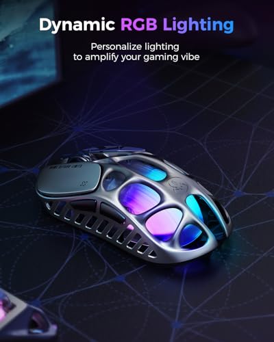 GravaStar Mercury X Pro Ultralight Magnesium Alloy Esports Wireless Gaming Mouse, 8K Hz HyperPolling, Lightweight Design 49g, 32K DPI, Paw 3950 Sensor, Tri-Mode, RGB, Programmable Buttons-Grey