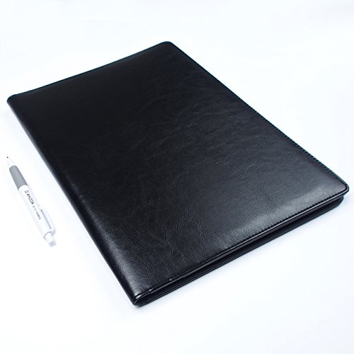 AHZOA 4 Pockets A4 Size Memo Padfolio S3 with Mechanical Pencil , Including 8.27 X 11.7 Inch Legal Writing Pad, Synthetic Leather Handmade 9.84 X 12.99 Inch Notepad Clipboard (black)