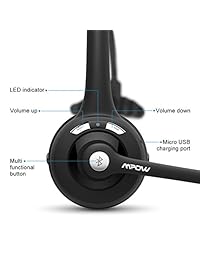 Mpow Pro Trucker audífono Bluetooth audífonos con diadema para teléfono celular con micrófono, inalámbricos para oficina. Audífonos con diadema para auto, teléfono celular, Skype, chofer de camión, centro de llamadas, Negro