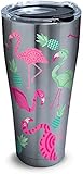 Tervis 1261330 Flamingo Pattern Stainless Steel Tumbler with Clear and Black Hammer Lid 30oz, Silver