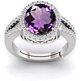 LMDPRAJAPATIS 15.25 Ratti 14.00 Carat Unheated Untreatet AA++ Quality Natural Amethyst (Katela) Silver Plated Adjustable Ring For Men And Women's