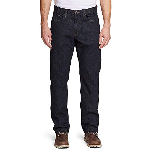 Eddie Bauer Men's FlannelLined Flex Jeans Straight Fit, Deep Rinse