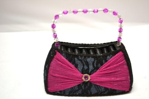 Elegant Black and Fuschia Lace on Demin Diamond Purse Ring Holder