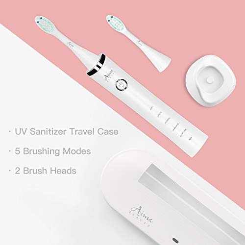 Sonic Electric Toothbrush with UV Sanitizer Travel Caseï¼ŒWireless Rechargeable Sterilizer Powered Tooth Brushes for Adults, 5 Optional Modes, 2 Mins Smart Timer, USB Fast Charging & Replace (White)