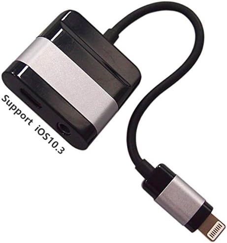 Lightning to 3.5mm Audio Headphone Jack Adapter and Charging 2 in 1 Lightning Adapter for iPhone 7 7plus with Support IOS10.3 or Above version,JWAIT,Black