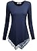 DJT Women's Long Sleeve Boat Neck Lace Hem Hankerchief Tunic Shirts Medium Navy