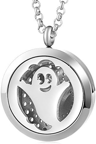 30mm Perfume Diffuser Locket Halloween Ghost Necklace Stainless Steel Chain Randomly Send 5pcs Oil Pads as Gift VA-739