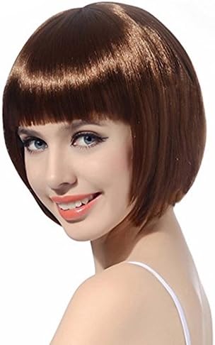 Blanna Colorful Heat Resistant Synthetic Short Straight Bob Wigs for Women Full Wig Brown