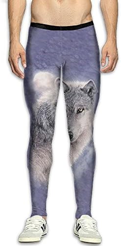 Men's Compression Cool Dry Sports Tights Pants Adventure Wolf Polyester Running Leggings Yoga