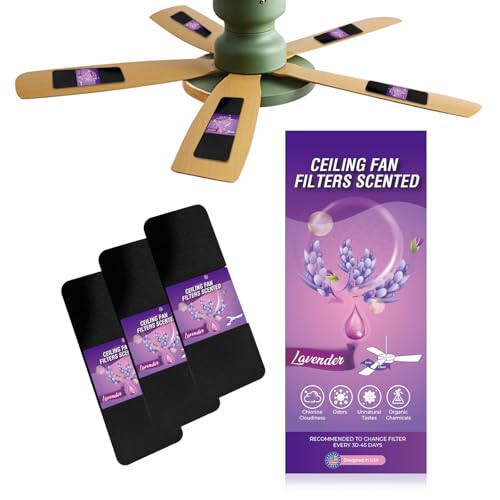 Ceiling Fan Filters Scented - Ceiling Fan Filters Activated Coconut Shell Carbon Ceiling Fan Blade Filters for Common Household Contaminants | Easy-Stick Universal Fit Lavender (3 Count)