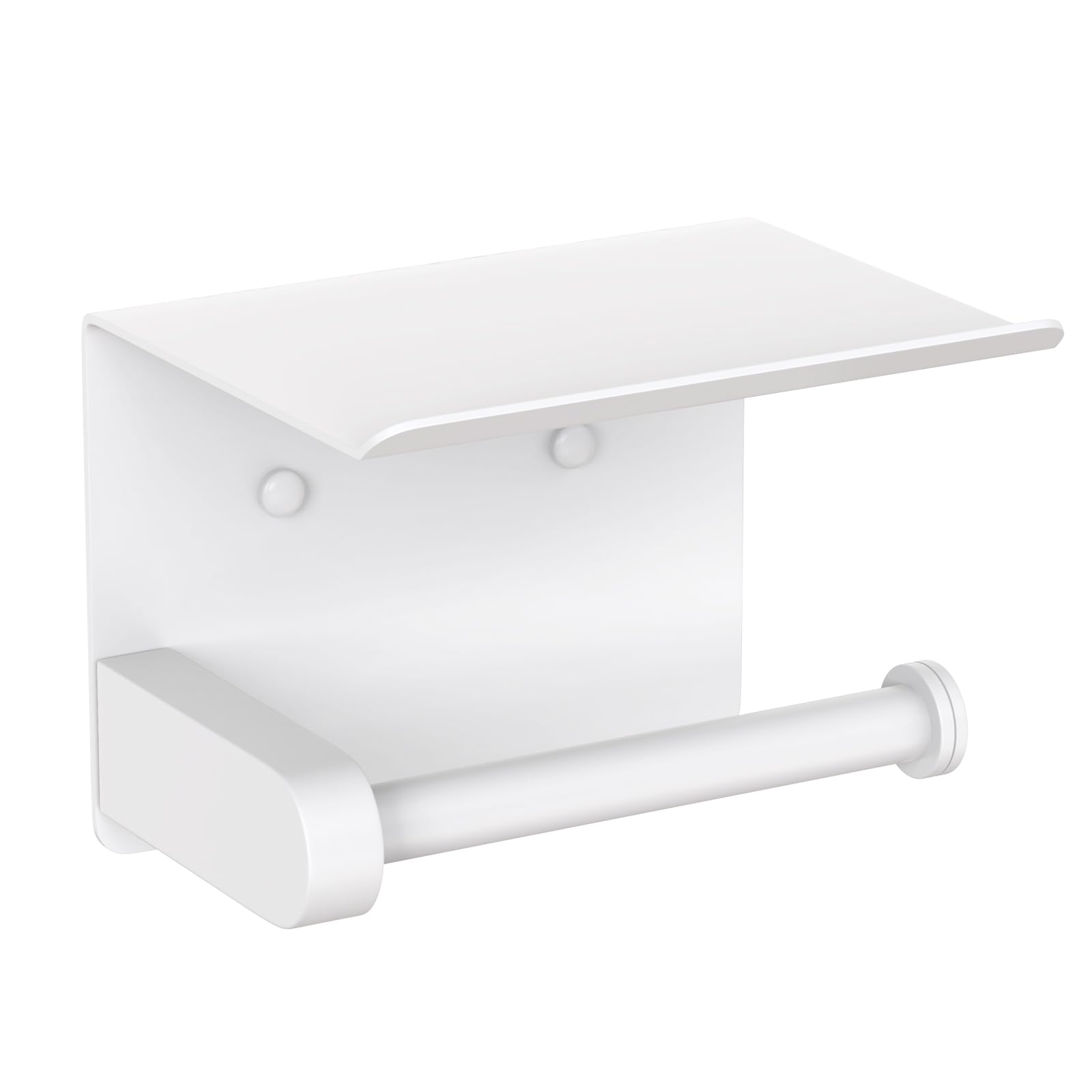 Photo 1 of VAEHOLD Self Adhesive Toilet Paper Holder with Phone Shelf Stainless Steel Wall Mounted Toilet Paper Roll Holder - Bathroom Washroom Tissue Roll Holder with Storage Shelf - White