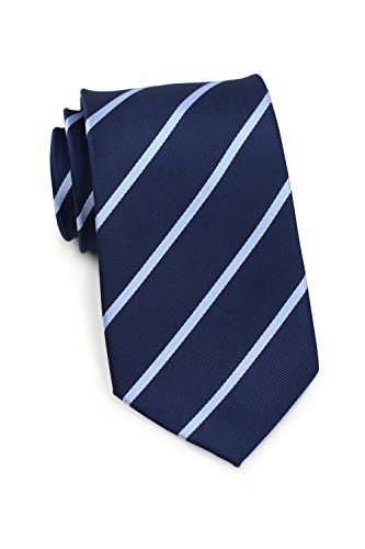 Bows-N-Ties Men's Necktie Classic Repp Stripe Microfiber Matte Tie 3.25 Inches (Navy and Light Blue)