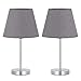HAITRAL Modern Table Lamps - Grey Small Nightstand Lamps Set of 2, Bedside Desk Lamps for Bedroom, Office, College Dorm, Kids Room with Mini Metal Basic and Fabric Lamp Shade - Silver (HT-ATH05-15X2)
