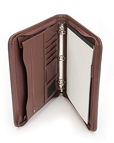 Professional Executive PU Leather Business Resume Portfolio Padfolio Case Organizer with iPad Mini or Tablet Sleeve Holder, Zippered Binder, Paper Pad, Card Holders, Document Folder - Almond Brown - Thumbnail 3