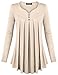 Miagooo Tunic Tops, Womens Long Sleeve Buttons Round Neck Pleated Front A Line Flowy Tunic Shirts(Beige,X-Large)