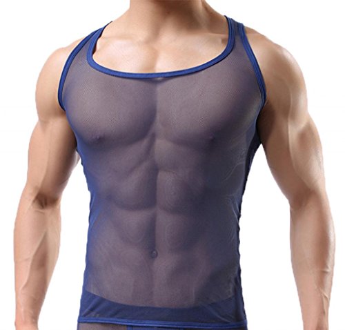 UPC 701354947873, Ouye Men&#39;s Mesh See-through Tank Top Vest Medium Blue