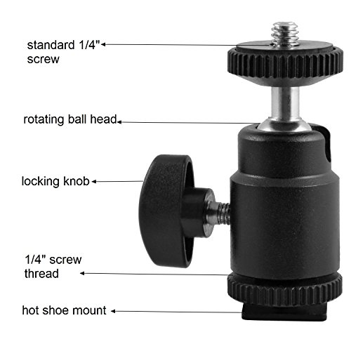 image for pangshi Mini Ball Head Hot Shoe Mount Adapter 360-degree Rotation with