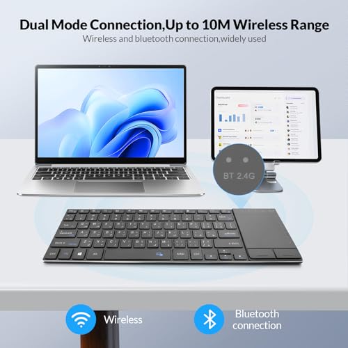 Rii Wireless Keyboard with Trackpad,Dual Mode Bluetooth Keyboard&Wireless Keyboard with Touchpad,Rechargeable Stainless Steel Ultra Slim (BT+2.4G)[Arabic layout]