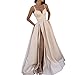 Black Prom Dress 2025 Long Satin Maxi Spaghetti Straps High Slit Formal Dress for Women Ball Gown with Pockets US16