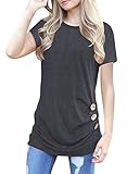 Zajawia Womens Casual Short Sleeve Tunic Tee Tops Button Side Blouse Loose T-Shirt