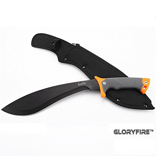 GLORYFIRE Kukri Knife AUS-8 Stainless Anti-Rust Processed Arc Hand Protected Design Fixed Blade Full Tang with Nylon Sheath Tactical Kukri Knife (Rubber Handle)