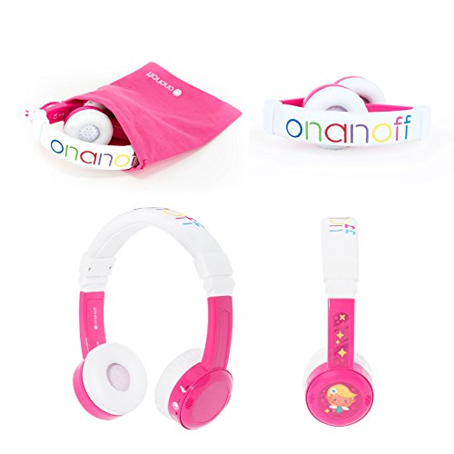 Kids Headphones by onanoff| Inflight Model Series with 3 Kids Safe Volume Limit Settings | Built in Headphone Splitter and In Line Mic | Perfect for Airplane Use | Pink - Thumbnail 6