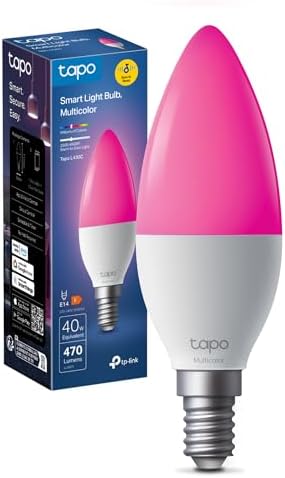 Lâmpada WiFi, lâmpada LED multicolorida E14 2500K-6500K, regulável 40W 470Lm, funciona com Alexa, controlo por voz, poupança de energia, L430C.